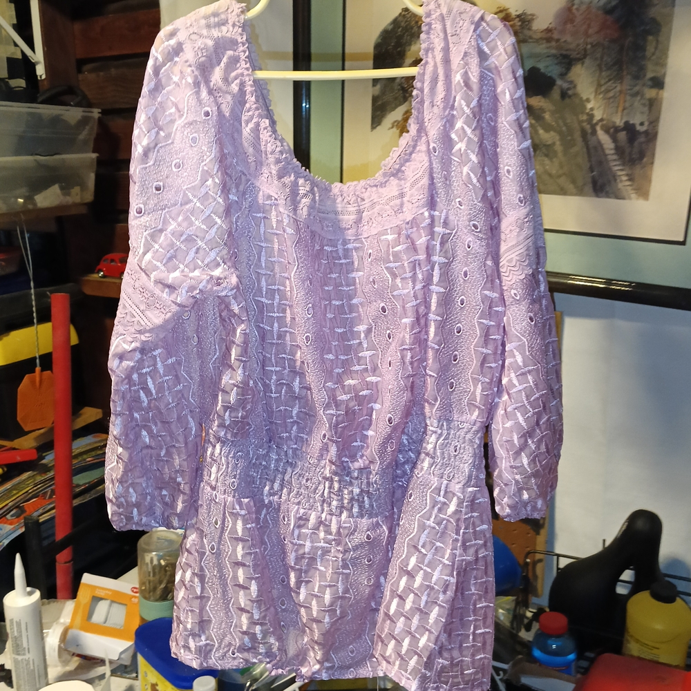 Flying Tomato Purple Sequin 3/4 Sleeve Blouse